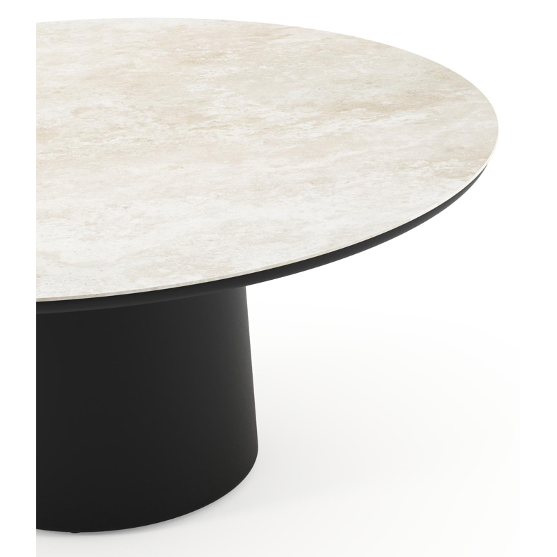 Amico low dining tuintafel rond in zwart aluminium en volkeramiek Rapolano - Dia. 148 x H 61 cm