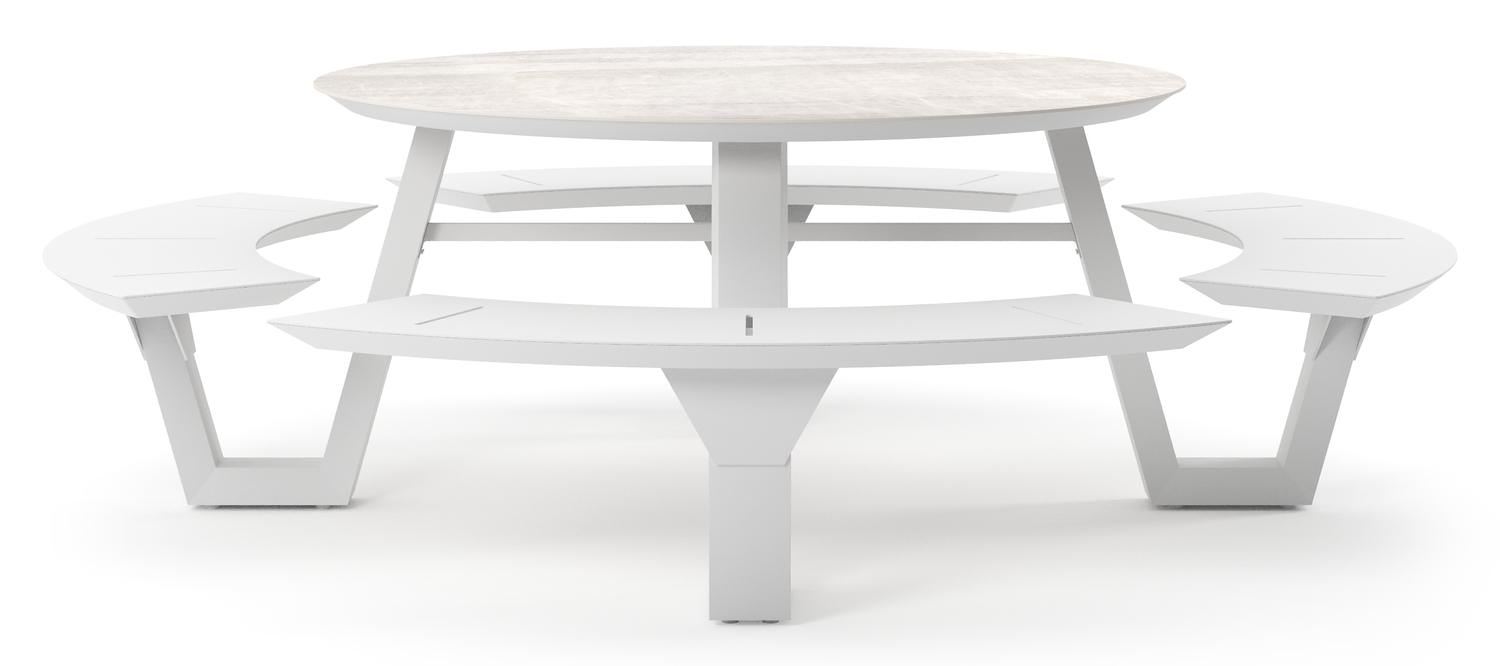 Rondino picknicktafel rond in wit aluminium en volkeramiek Taj Mahal - Dia. 236 x H 71.5 cm