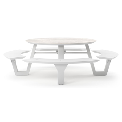 Rondino picknicktafel rond in wit aluminium en volkeramiek Taj Mahal - Dia. 236 x H 71.5 cm