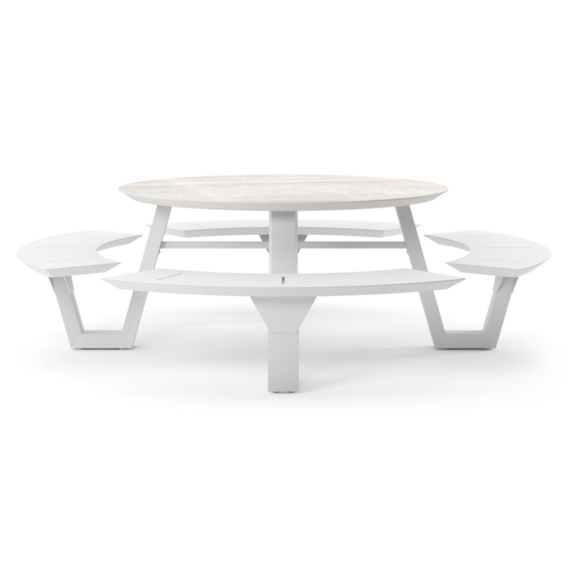 Rondino picknicktafel rond in wit aluminium en volkeramiek Taj Mahal - Dia. 236 x H 71.5 cm