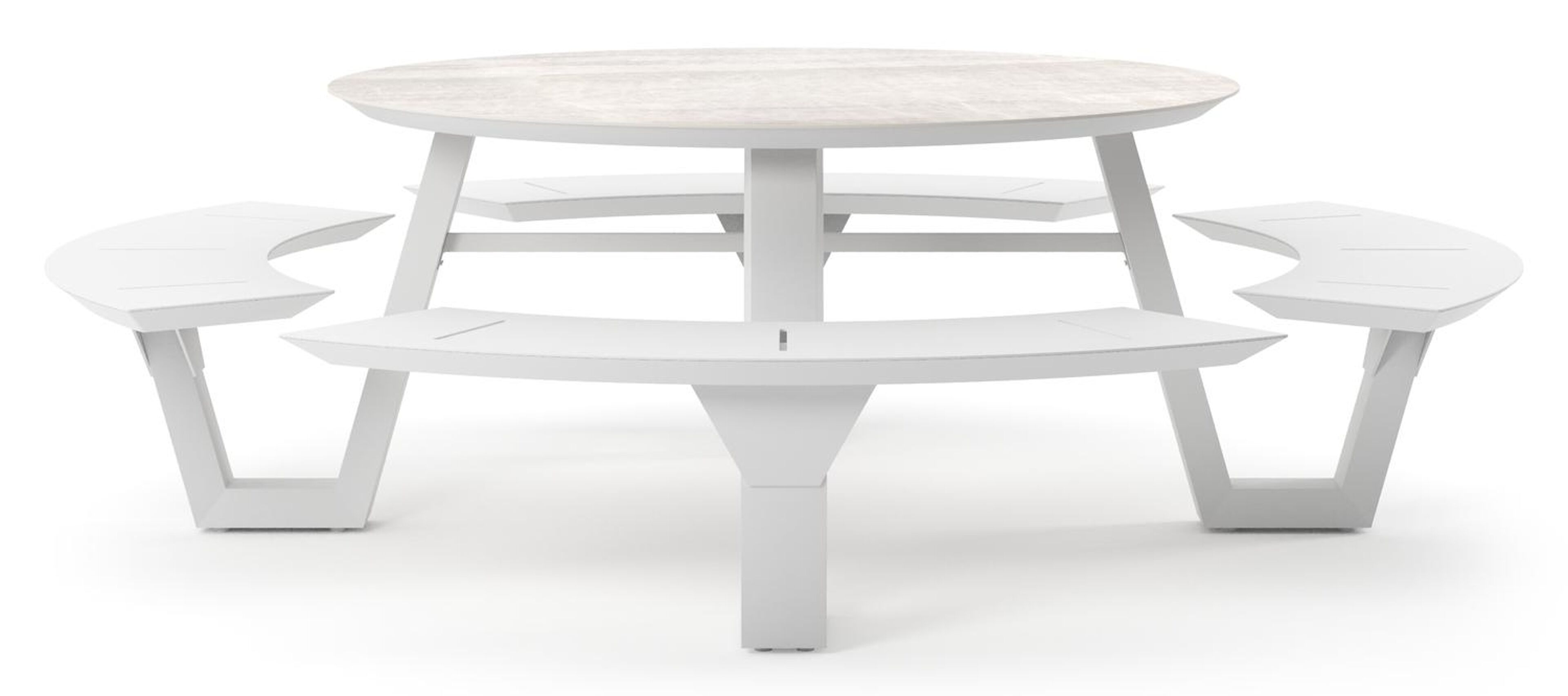 Rondino picknicktafel rond in wit aluminium en volkeramiek Taj Mahal - Dia. 236 x H 71.5 cm