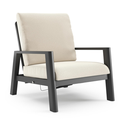 Fauteuil de jardin Cirello en aluminium noir et coussins en all weather cosytica althea off white