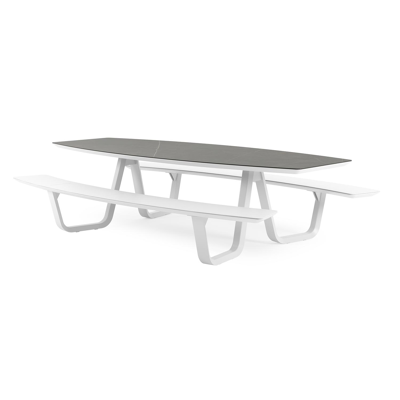 Forno picknicktafel bootvorm in wit aluminium en volkeramiek Calatorao - L 280 x B 192 x H 72 cm