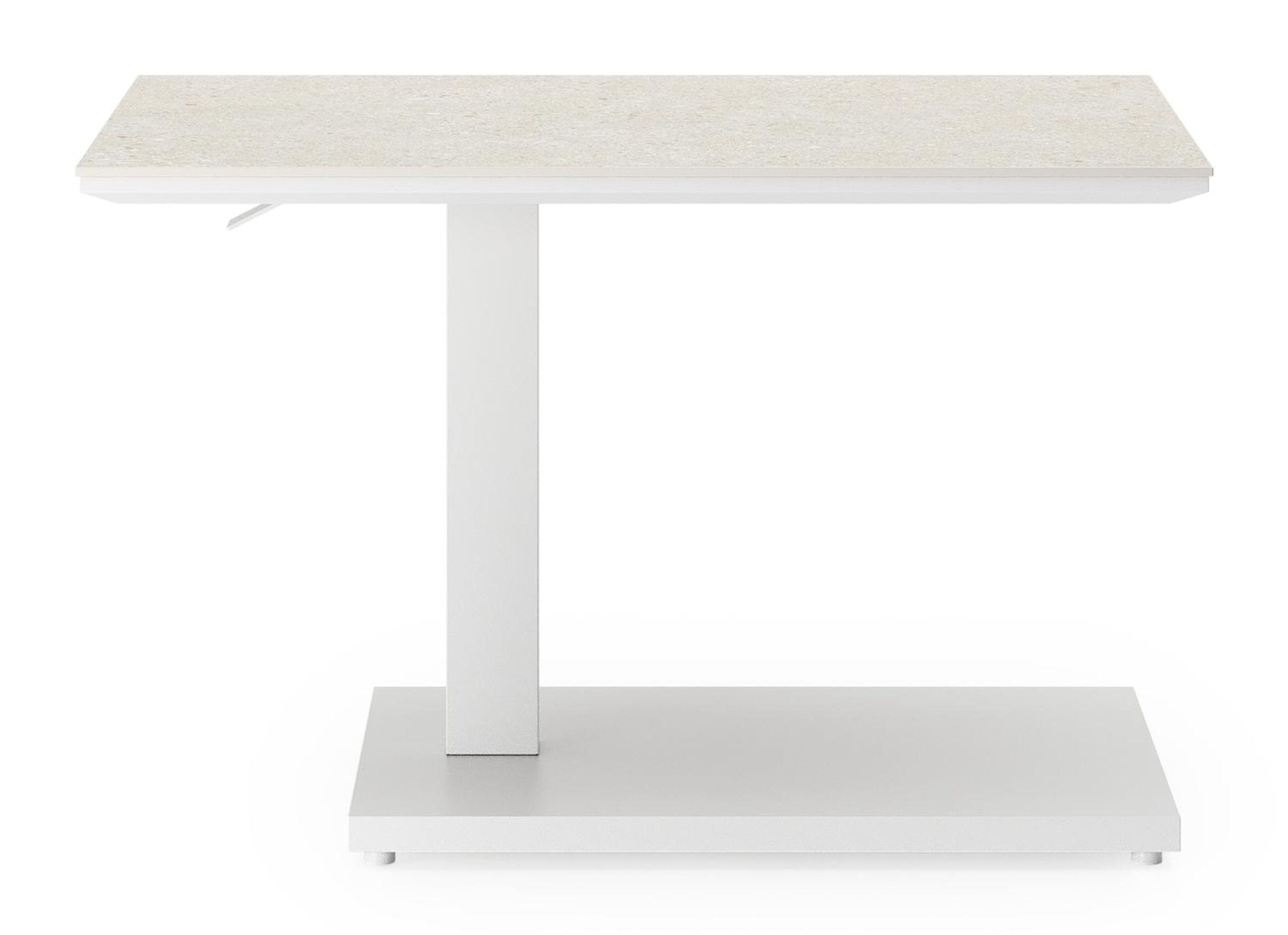 Cirello Pop up loungetafel in wit aluminium en beige volkeramiek - L 70 x B 50 x H 44/66 cm