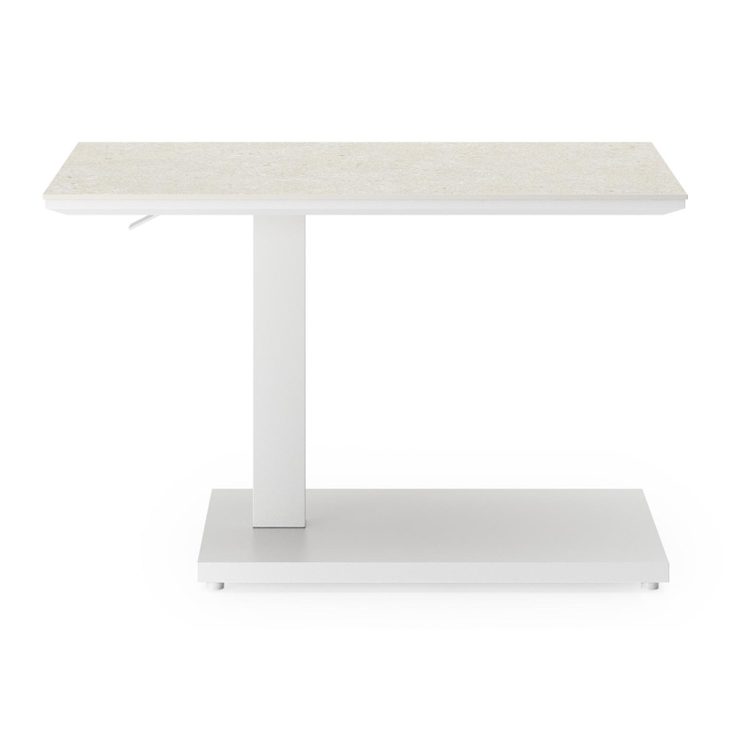 Cirello Pop up loungetafel in wit aluminium en beige volkeramiek - L 70 x B 50 x H 44/66 cm