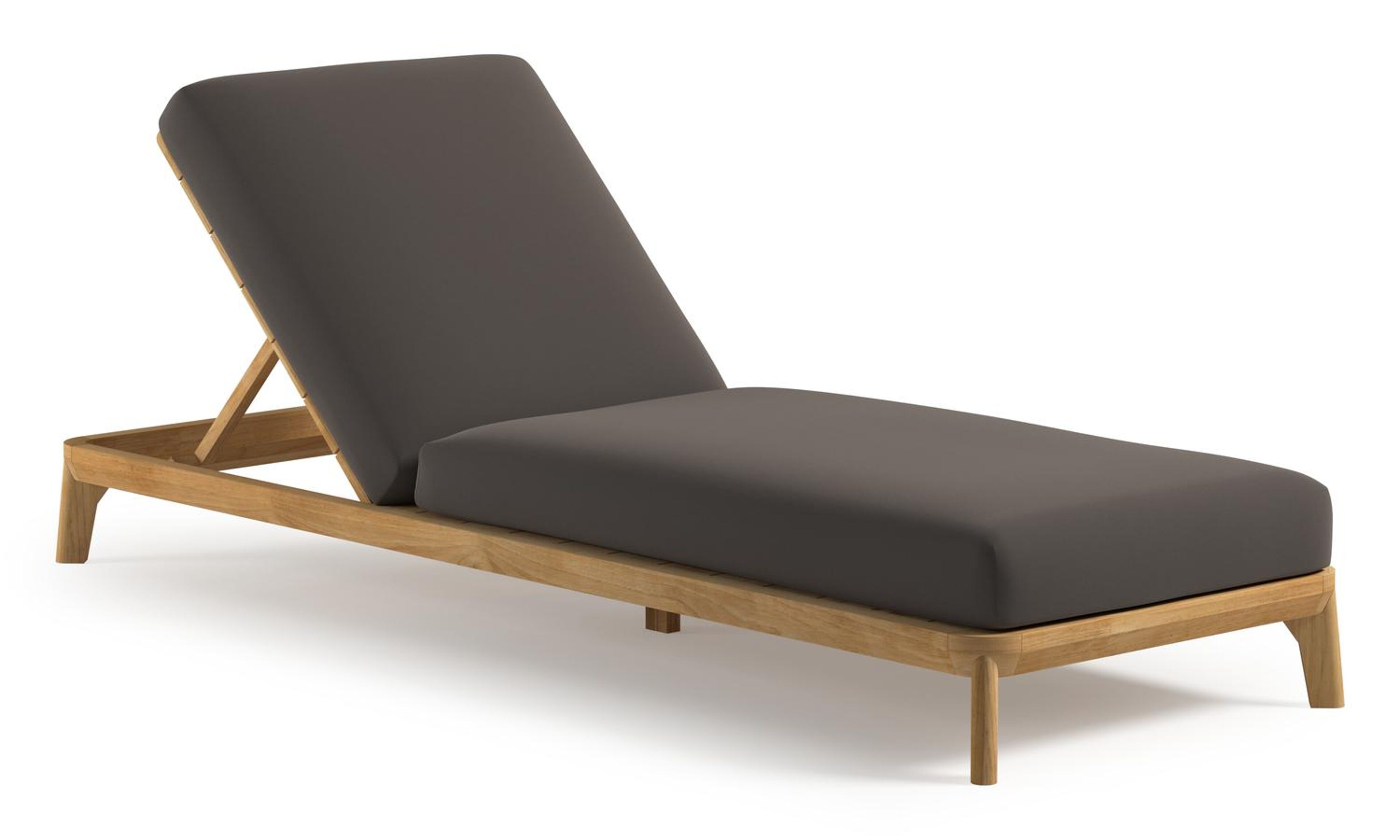 Orso verstelbaar ligbed in teak met natte nature grey all weather Sunbrella® luxe kussen