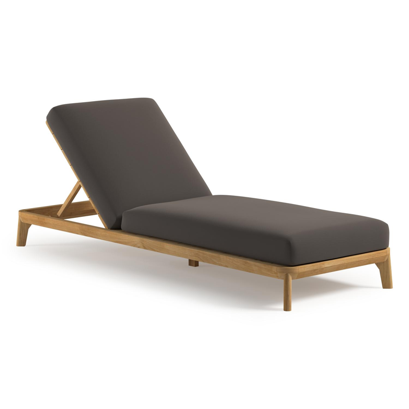 Orso verstelbaar ligbed in teak met natte nature grey all weather Sunbrella® luxe kussen