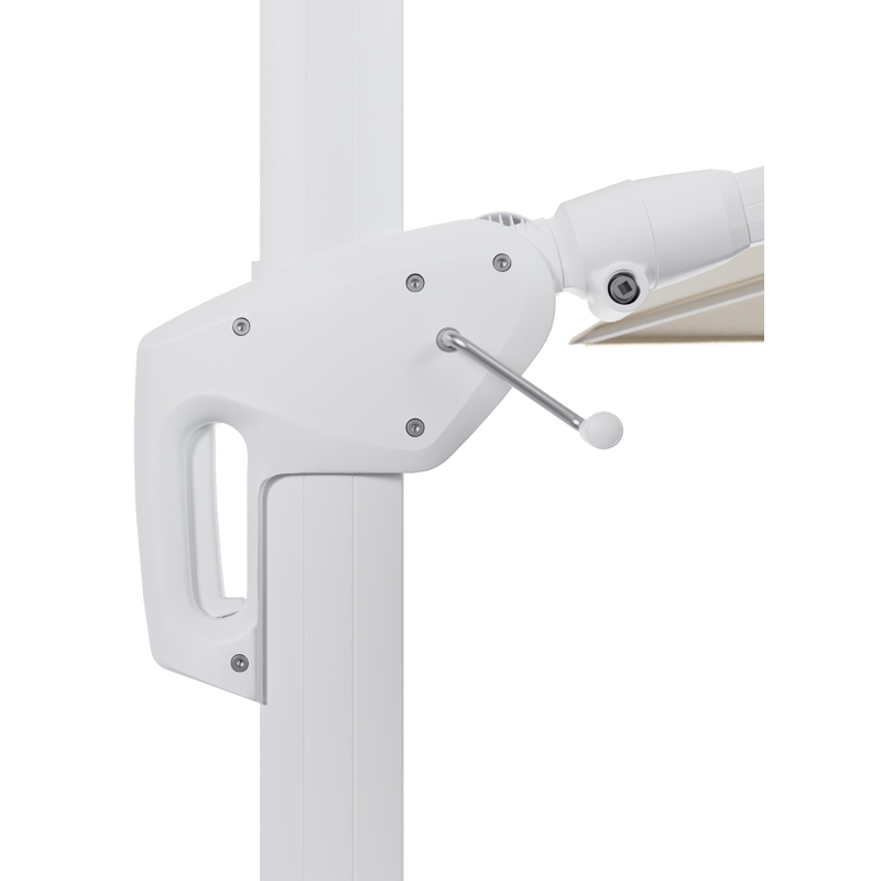 Parasol pendant Minore avec fonction tilt en aluminium blanc et Sunbrella Premium beige - Lg.1 400 x Lg.2 300 cm