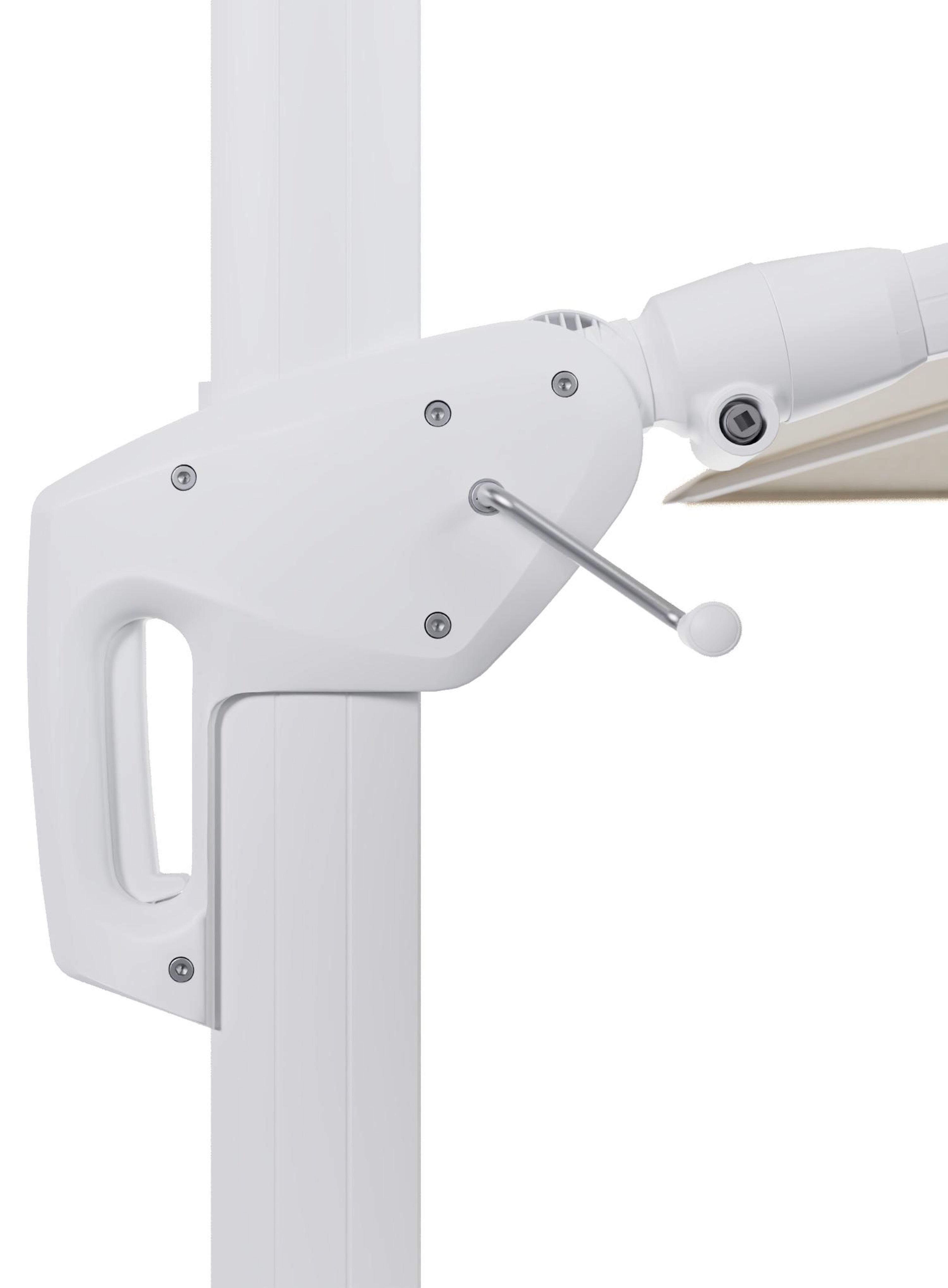 Parasol pendant Minore avec fonction tilt en aluminium blanc et Sunbrella Premium beige - Lg.1 400 x Lg.2 300 cm