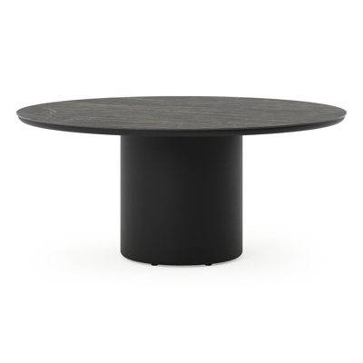 Amico low dining tuintafel rond in zwart aluminium en volkeramiek Black Obsession - Dia. 148 x H 61 cm