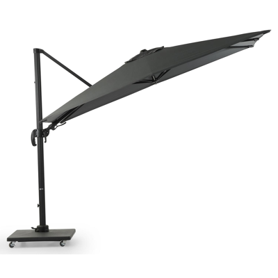 Parasol pendant Avola avec fonction tilt en aluminium noir avec toile de parasol en all weather sunbrella® premium gris - Larg1 200 x Larg2 300 cm (avec pied de parasol)