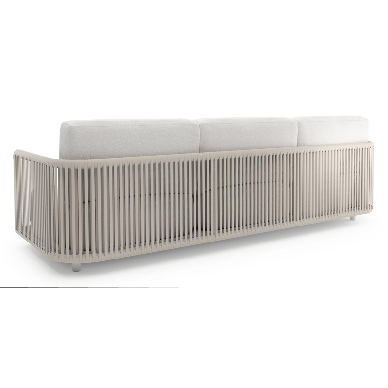 Canapé de jardin Organo en aluminium blanc et corde luxe plate tissée verticalement beige et coussin en all weather Solica soul optik