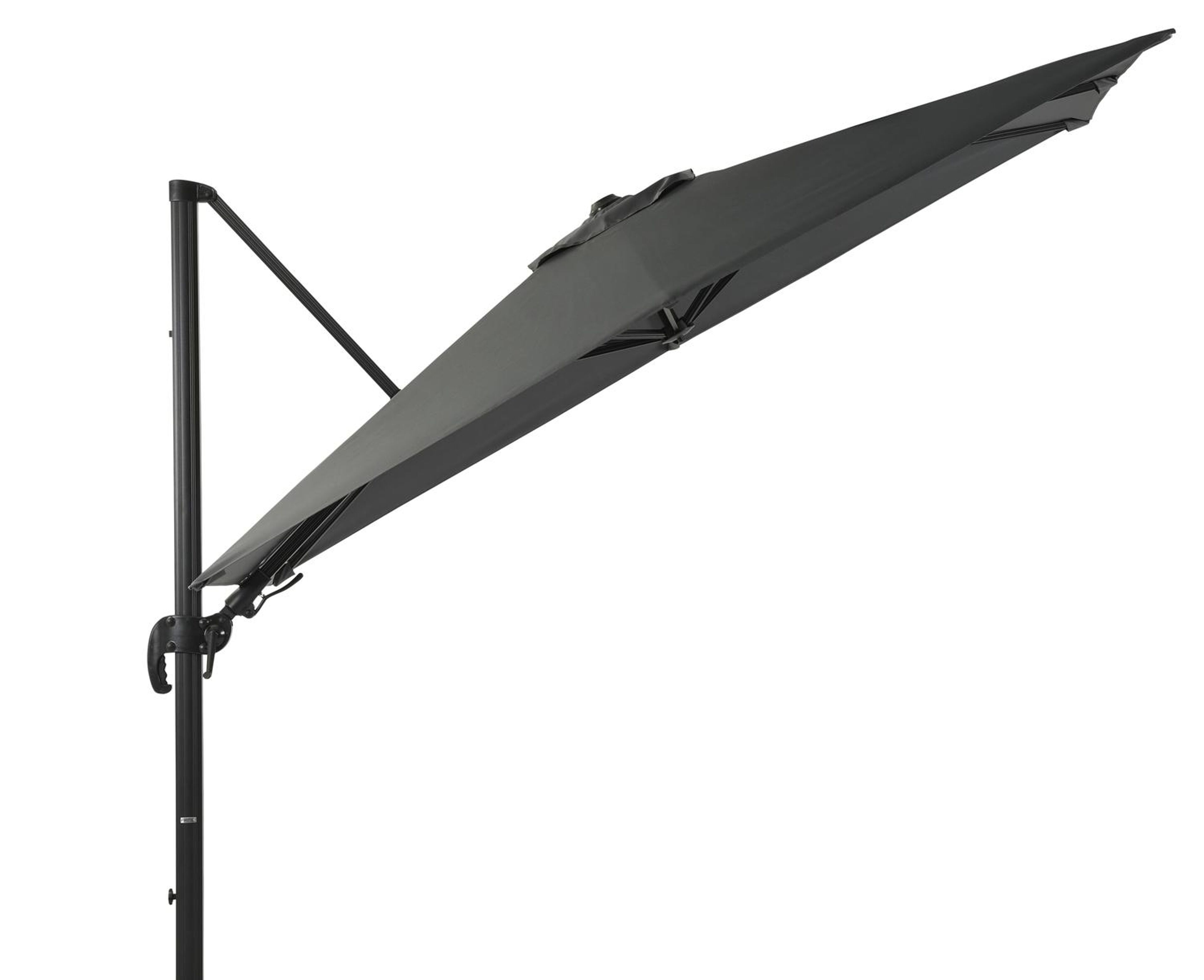 Avola zweefparasol met tiltfunctie in zwart aluminium met grijs sunbrella® premium parasoldoek - L1 200 x L2 300 cm (zonder voet)