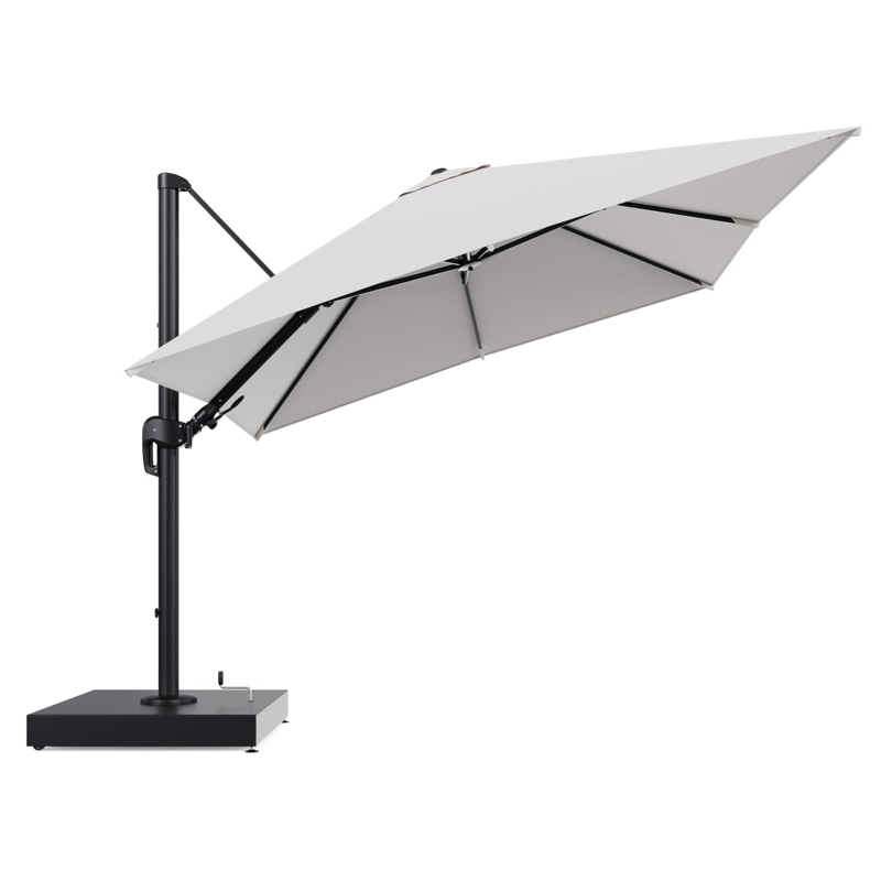 Rufina zweefparasol met tiltfunctie in zwart aluminium en Ego Eggshell All Weather Solica parasoldoek - L1 300 x L2 300 cm met parasolvoet Minore 260 kg met wielen