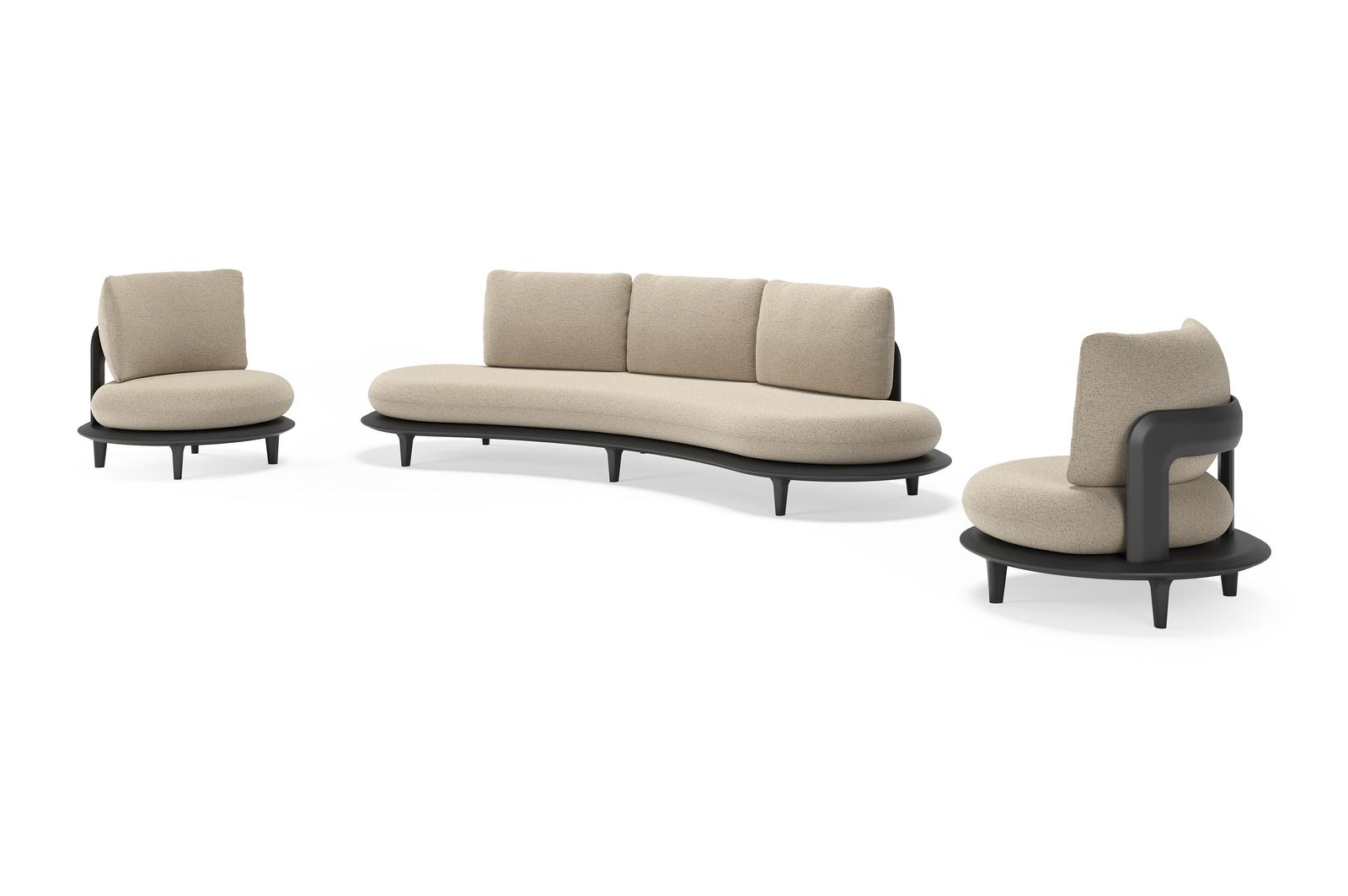 Bomero loungeset in zwart aluminium met marbella beige all weather cosytica kussen