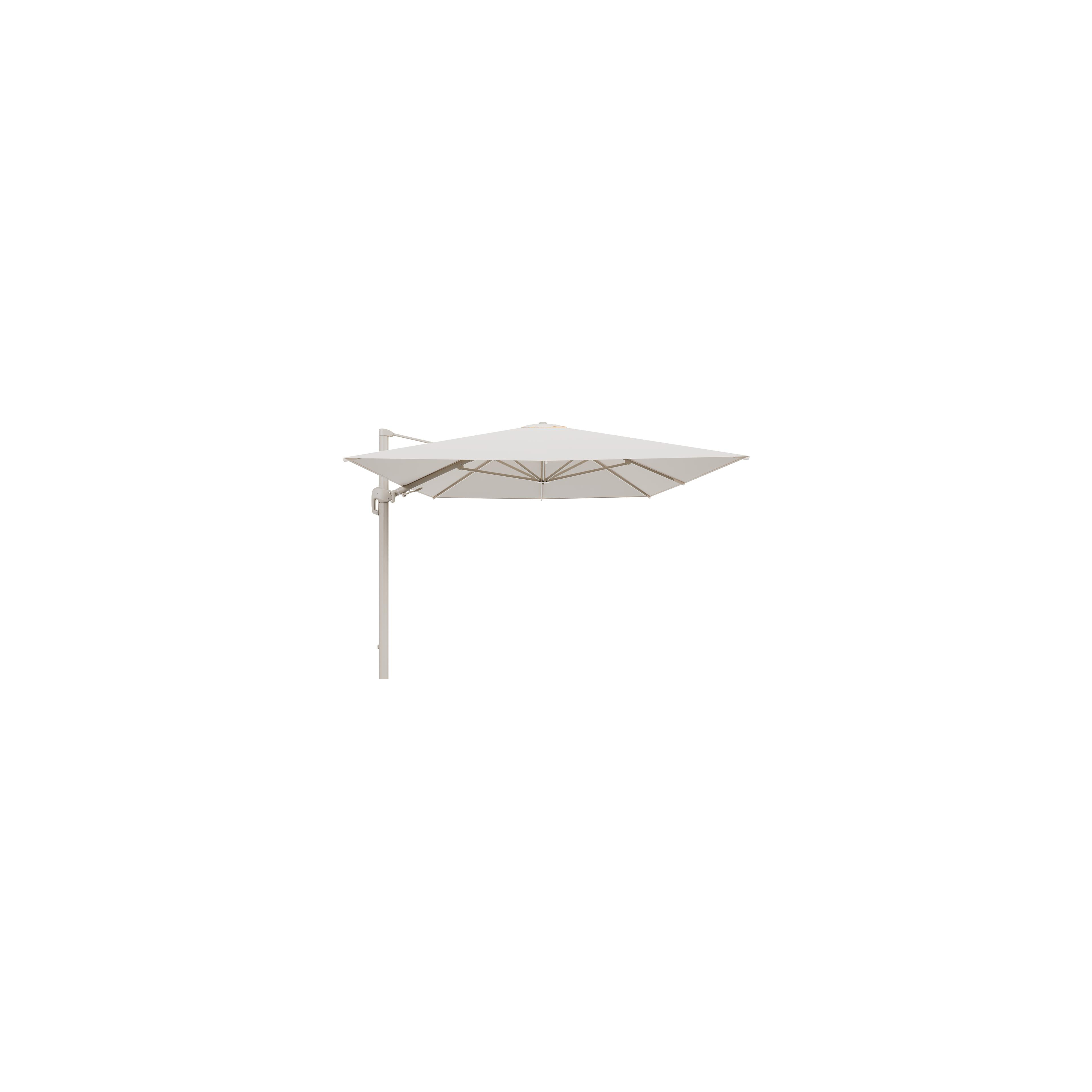 Parasol pendant Rufina avec fonction tilt en aluminium beige et toile de parasol en All Weather Sunbrella® Luxe Natte Linen Chalk - Lg.1 400 x Lg.2 300 cm (sans pied de parasol