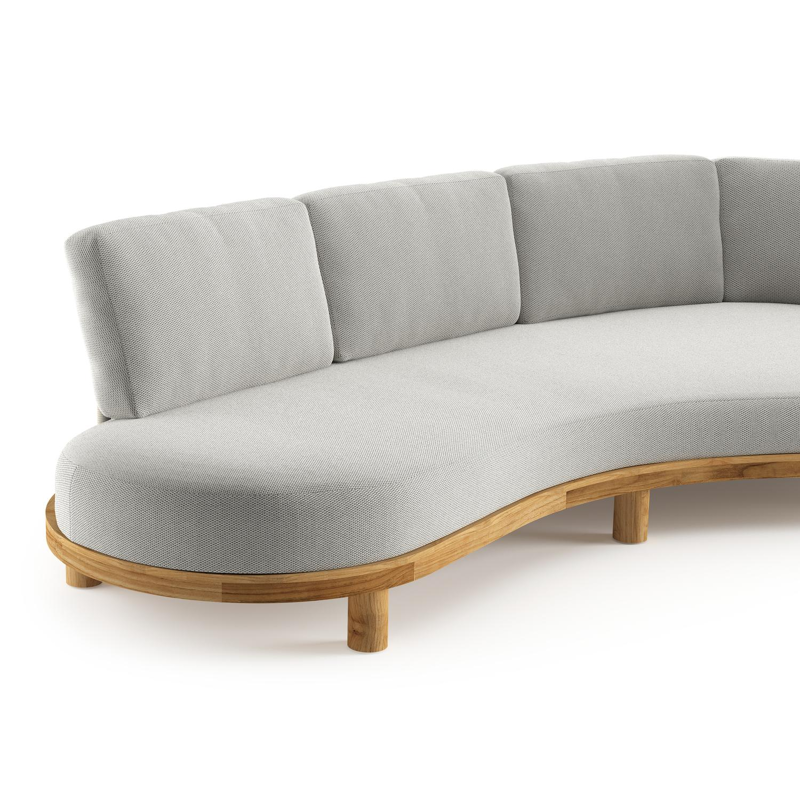 Canapé de jardin Donato en teck et coussins en all weather sunbrella® luxe lopi ash