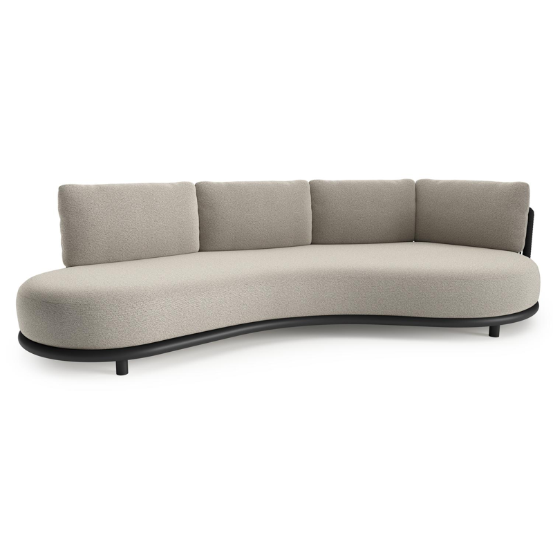 Lomano loungebank in zwart aluminium en zwart verticaal geweven luxe vlakke rope met firenze sand all weather solica kussen