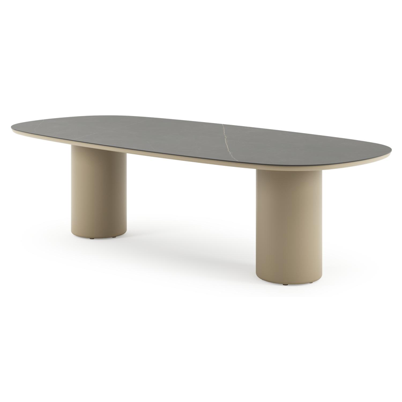Table de jardin Amico bombo en aluminium beige et céramique pleine Calatorao - Lg. 270 x Lrg. 125 x Haut. 73.5 cm
