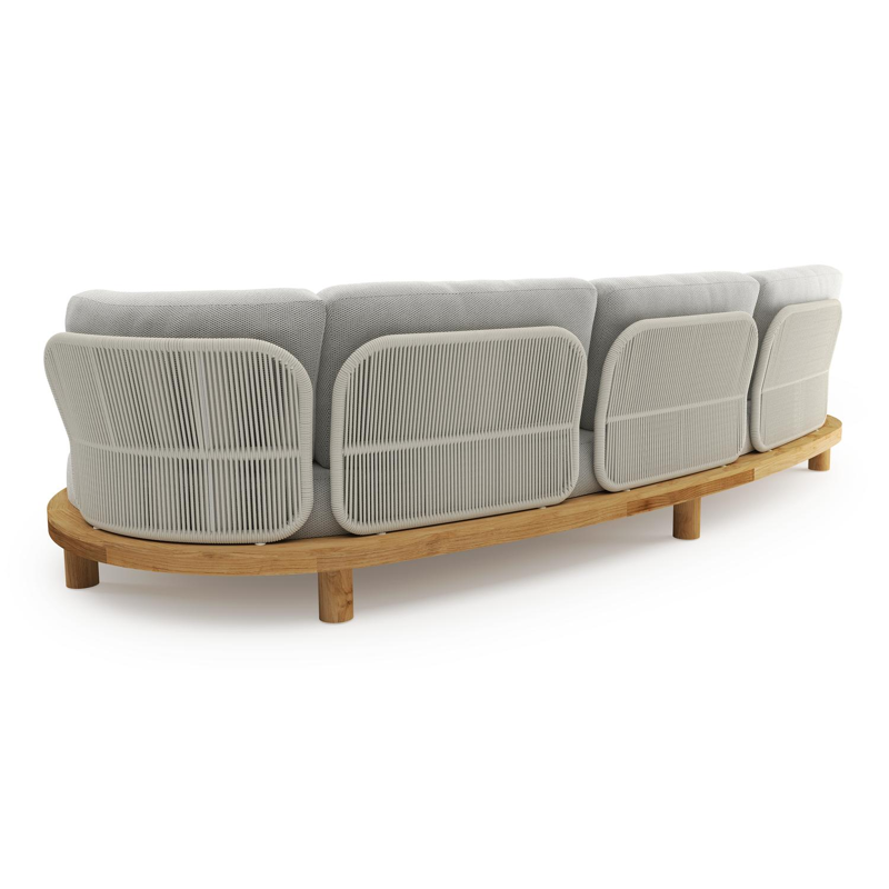 Canapé de jardin Donato en teck et coussins en all weather sunbrella® luxe lopi ash