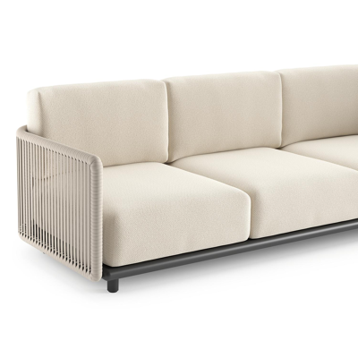 Organo loungebank in zwart aluminium en beige verticaal geweven luxe vlakke rope met althea off white all weather Cosytica kussen