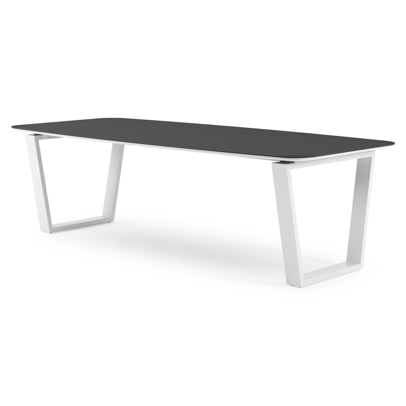 Pagino tuintafel bootvorm in wit aluminium en volkeramiek Nero Black - L 255 x B 115 x H 73 cm