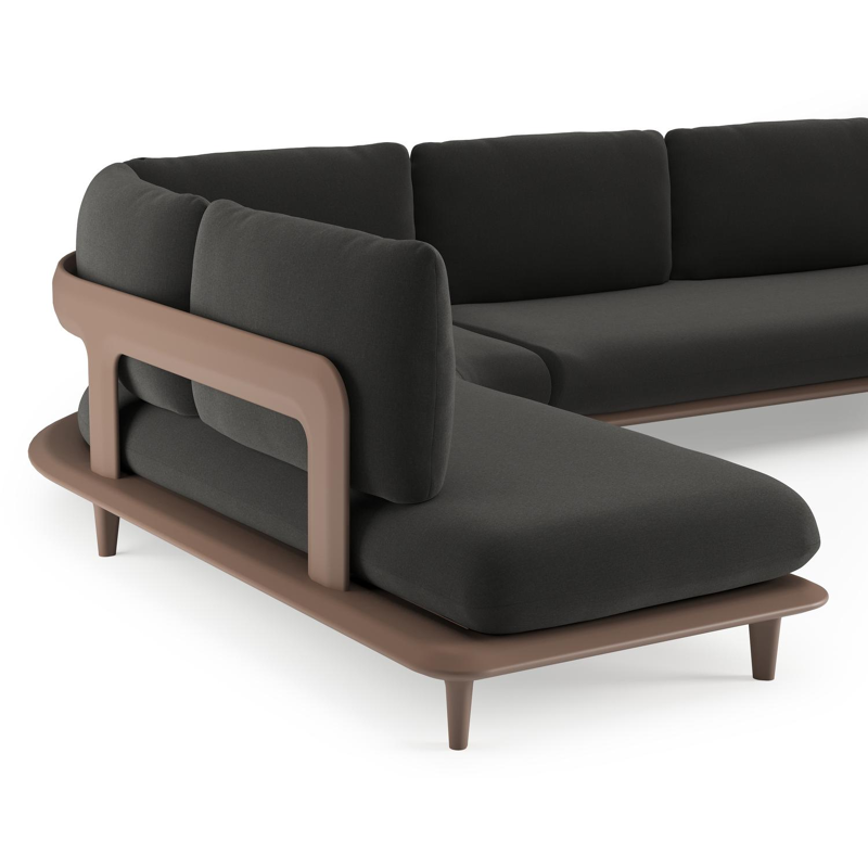 Bomero loungehoek in taupe aluminium met natte sooty all weather sunbrella® luxe kussen