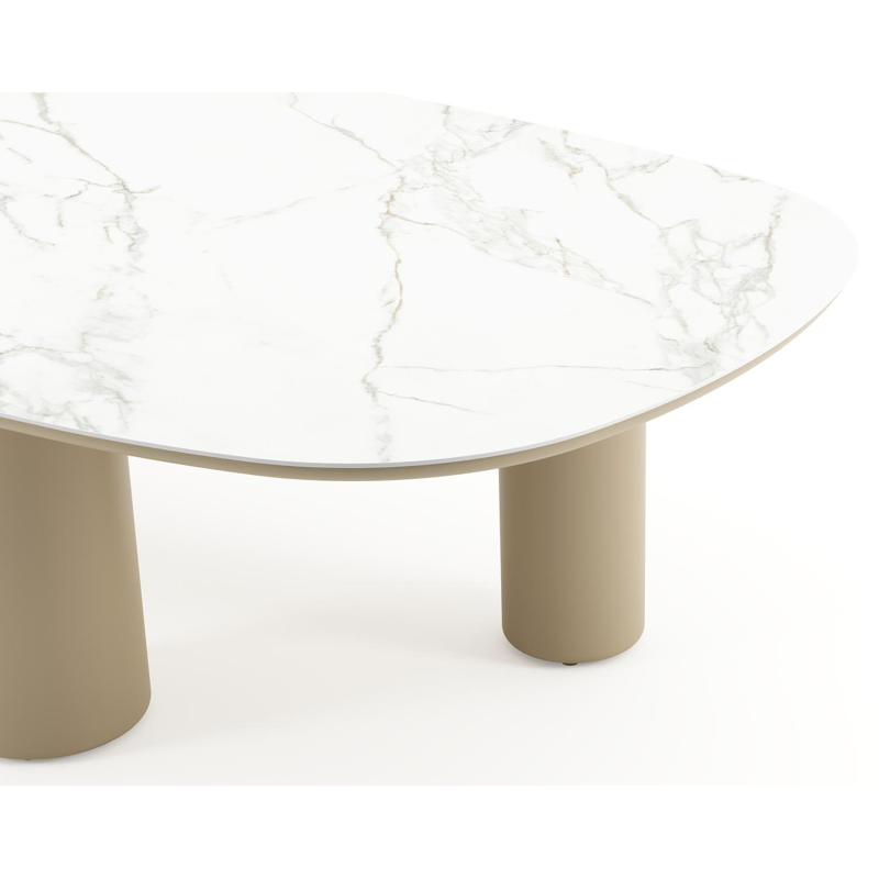Table de jardin Amico bombo xl en aluminium beige et céramique pleine Calacatta - Lg. 270 x Lrg. 148 x Haut. 74 cm