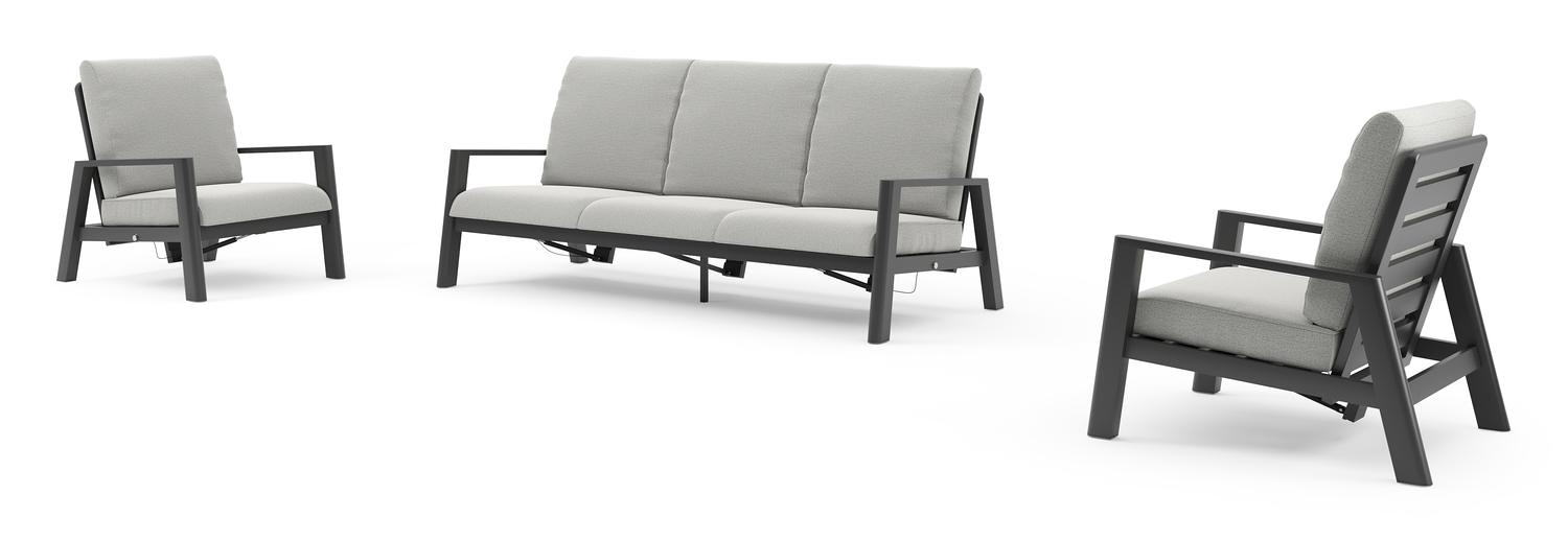 Cirello loungeset in zwart aluminium met savane nimbus all weather sunbrella® luxe kussen