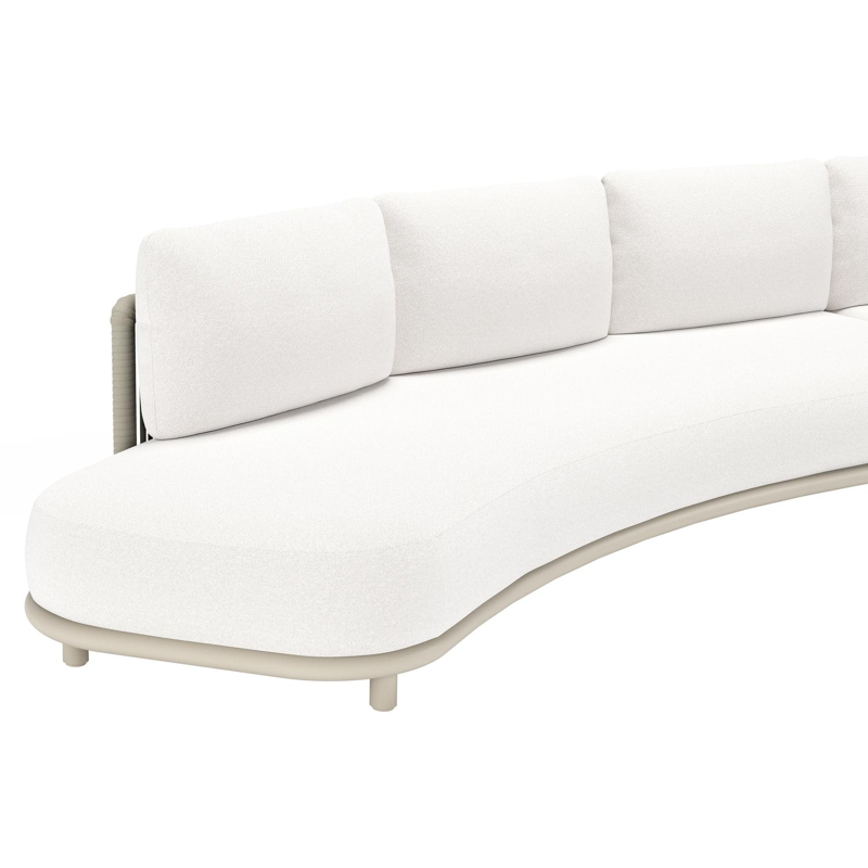 CanapÃ© de jardin Lomano en aluminium beige et corde luxe plate tissÃ©e verticalement beige et coussins en all weather solica Soul Optik