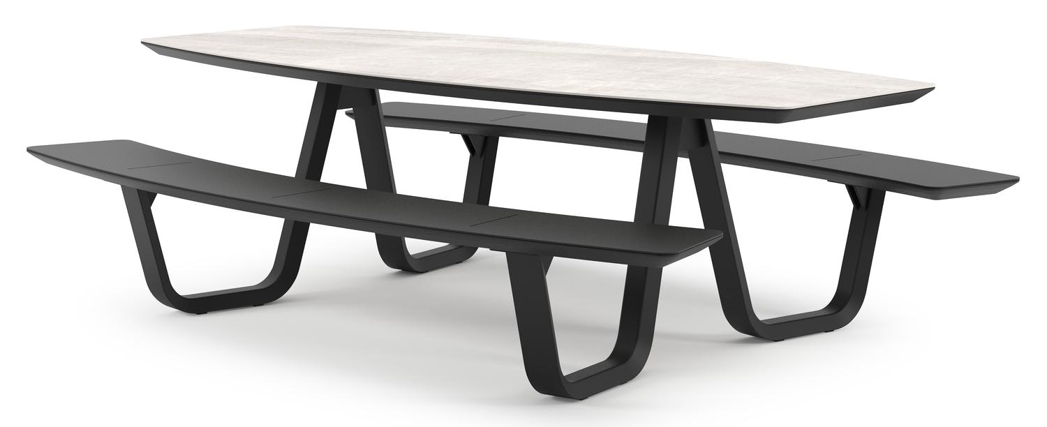 Forno picknicktafel bootvorm in zwart aluminium en volkeramiek Taj Mahal - L 240 x B 181 x H 72 cm