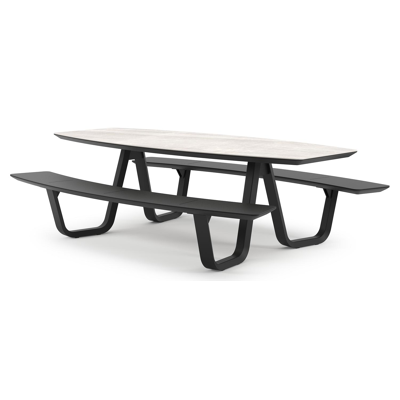 Forno picknicktafel bootvorm in zwart aluminium en volkeramiek Taj Mahal - L 240 x B 181 x H 72 cm