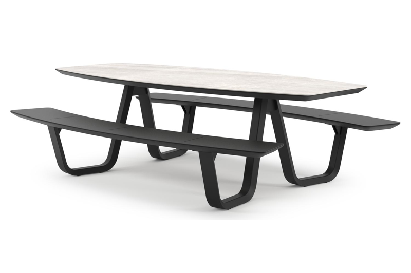 Forno picknicktafel bootvorm in zwart aluminium en volkeramiek Taj Mahal - L 240 x B 181 x H 72 cm