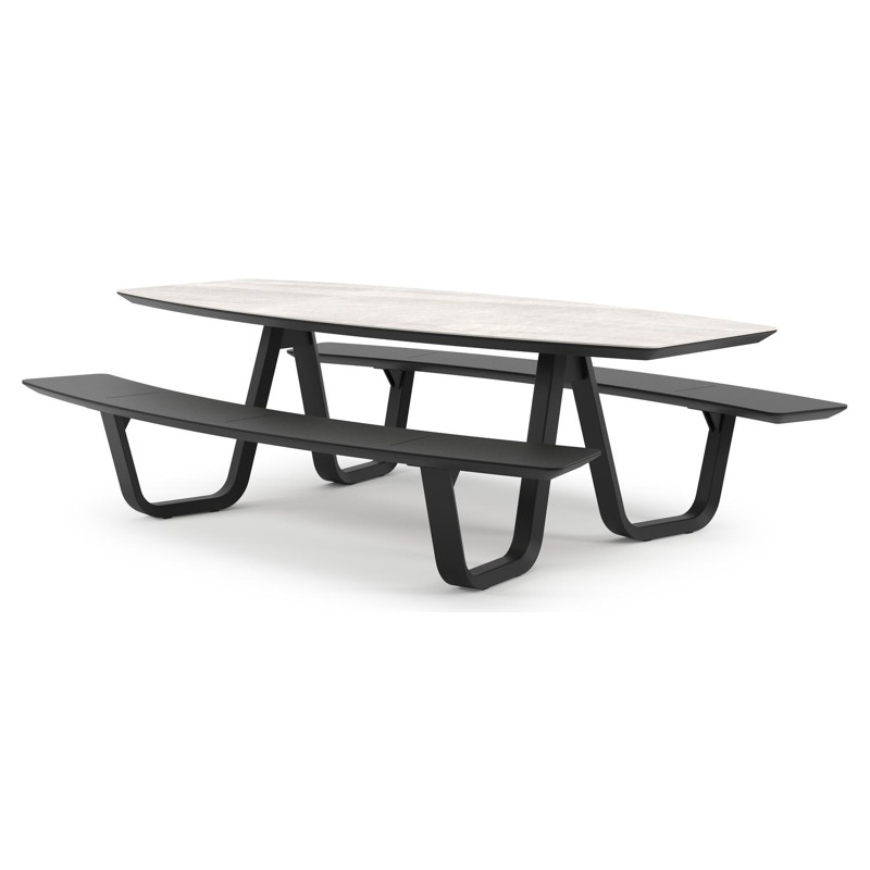 Forno picknicktafel bootvorm in zwart aluminium en volkeramiek Taj Mahal - L 240 x B 181 x H 72 cm