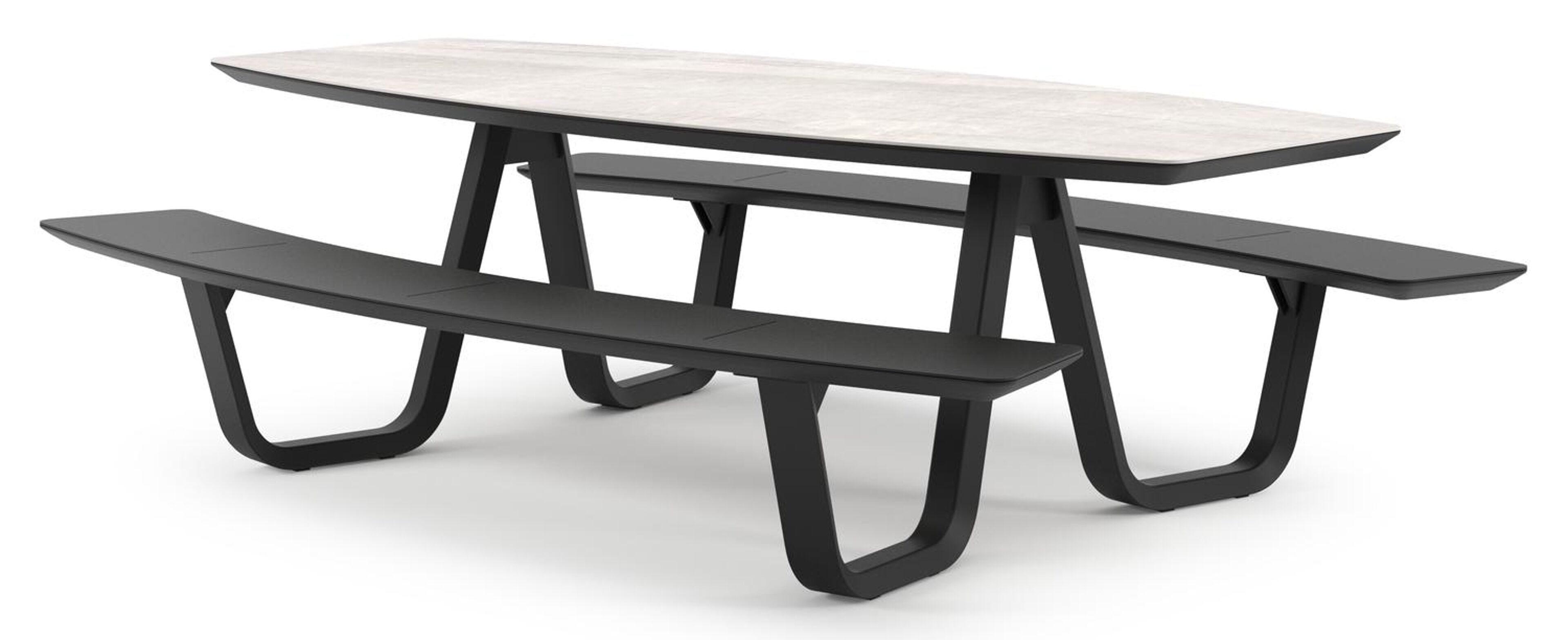 Forno picknicktafel bootvorm in zwart aluminium en volkeramiek Taj Mahal - L 240 x B 181 x H 72 cm