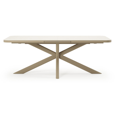 Estella verlengbare tuinset rechthoekig in beige aluminium en sintered stone Crema minerale met 8 Gerona tuinstoelen