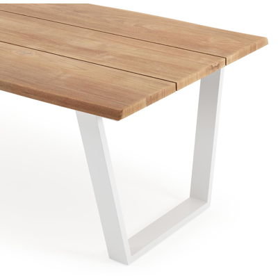 Pagino tuintafel boomstam in wit aluminium en teak - L 240 x B 100 x H 73,5 cm
