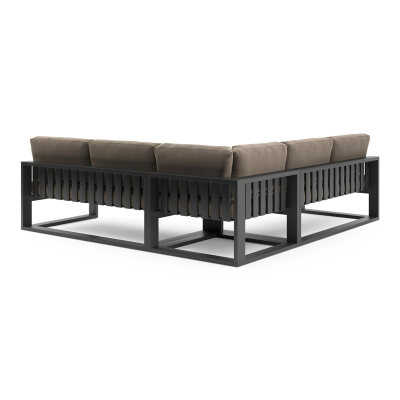 Verato loungehoek in zwart aluminium met natte heather grey all weather sunbrella® luxe kussen