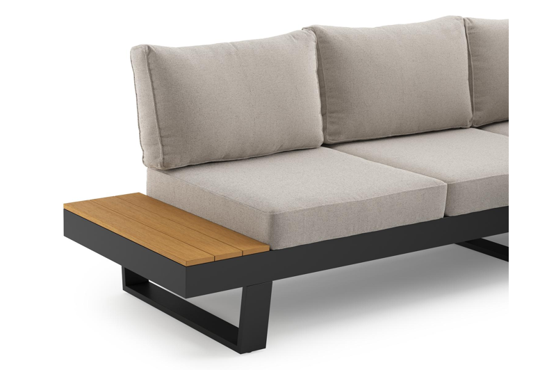 Alora loungehoek in zwart aluminium en polywood met beige kussen