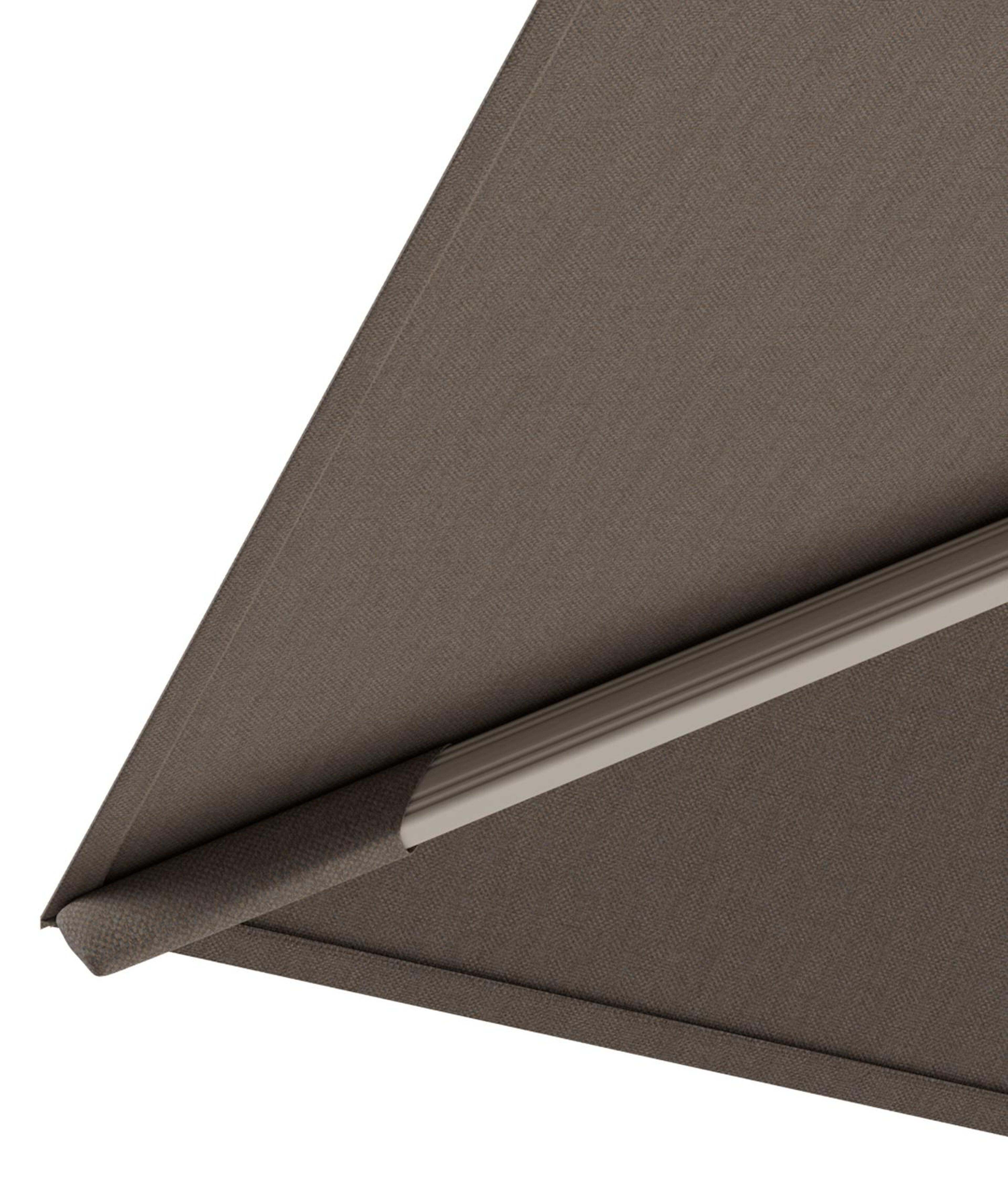 Rufina zweefparasol met tiltfunctie in beige aluminium en Natte Heather Grey All Weather Sunbrella® Luxe parasoldoek - L1 400 x L2 300 cm met parasolvoet Minore 150 kg met wielen