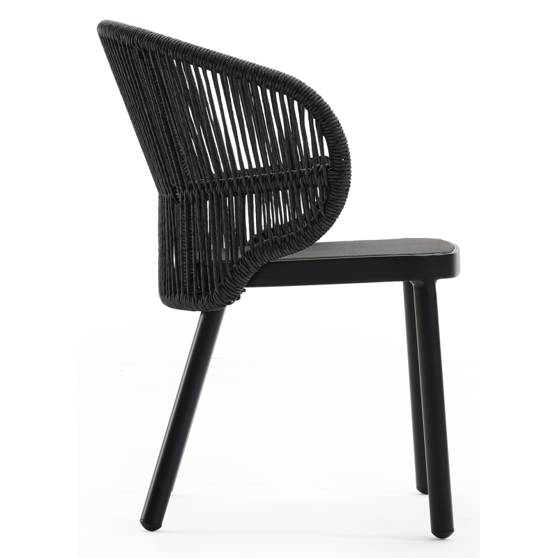 Lugano tuinstoel in zwart aluminium en zwart gedraaide ronde wicker