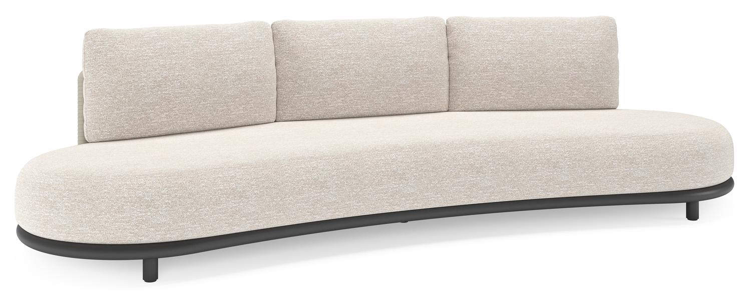 Lomano loungebank in zwart aluminium en beige verticaal geweven luxe vlakke rope met Tundra Sand all weather sunbrella® luxe