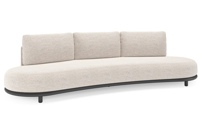 Lomano loungebank in zwart aluminium en beige verticaal geweven luxe vlakke rope met Tundra Sand all weather sunbrella® luxe