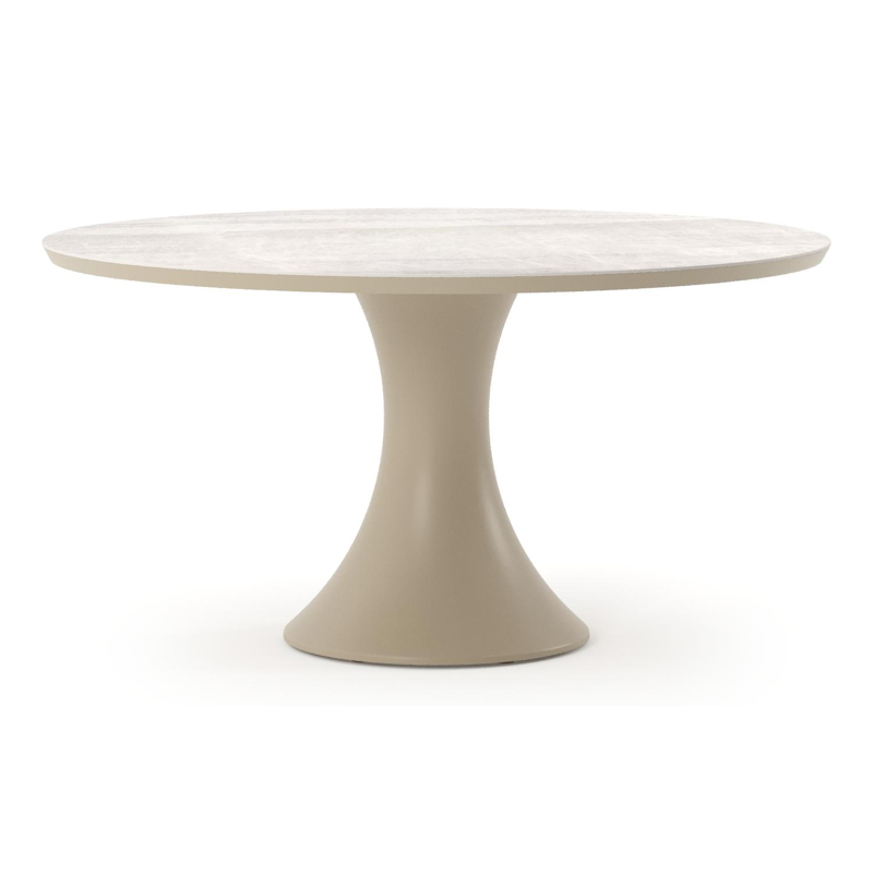 Table de jardin Fano ronde en aluminium beige et céramique pleine Taj Mahal - Diam. 148 x Haut. 75 cm