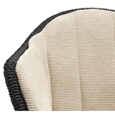 Pagino tuinstoel in zwart aluminium en zwart ronde wicker met zitkussen in All Weather Cosytica Althea Chalk