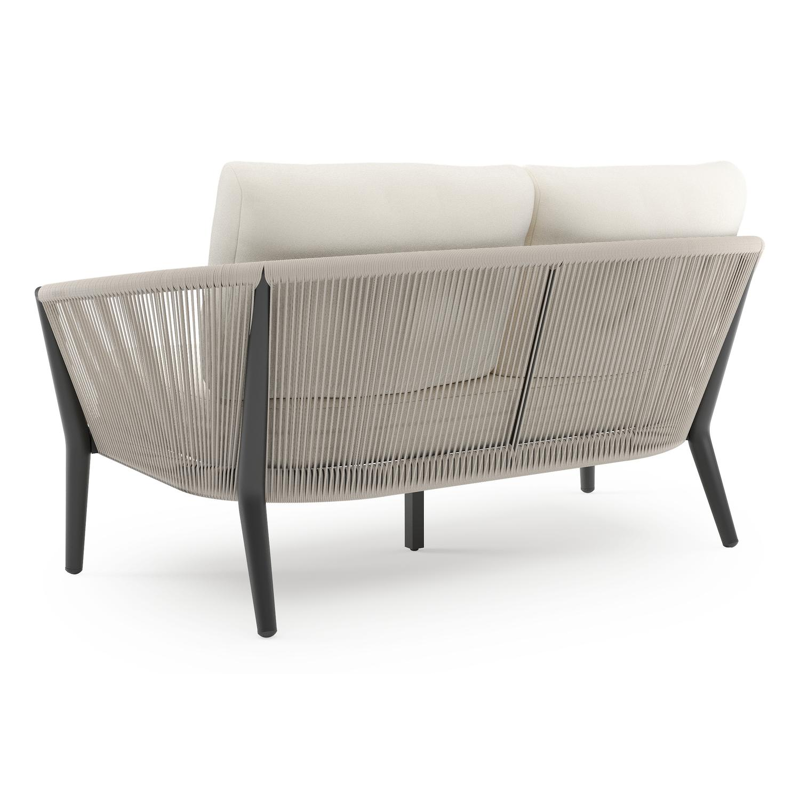 Orso loungebank in zwart aluminium en beige verticaal geweven ronde rope met Natte White all weather sunbrella® luxe kussen