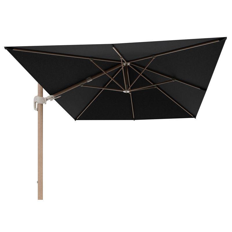 Parasol pendant Rufina avec fonction tilt en aluminium aspect de bois et toile de parasol en All Weather Sunbrella® Luxe Chartres Sooty  - Lg.1 400 x Lg.2 300 cm (sans pied de parasol