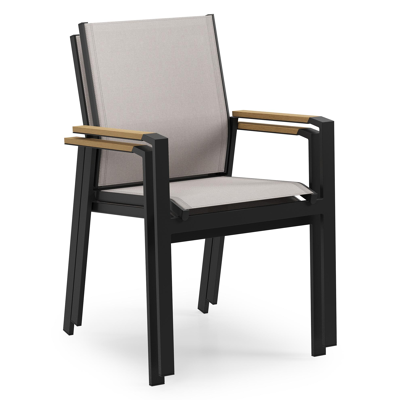 Ensemble de jardin Calzo en aluminium noir et polywood avec 6 chaises de jardin empilable Bahia