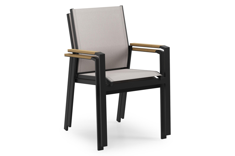 Ensemble de jardin Calzo en aluminium noir et polywood avec 6 chaises de jardin empilable Bahia