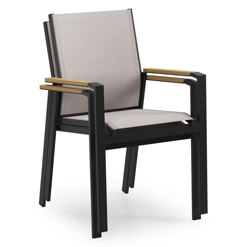 Chaise de jardin Bahia en aluminium noir et textilène et accoudoir en polywood